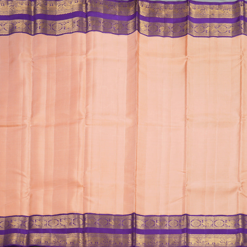 Hayagrivas Handloom Peach Kanjivaram Silk Saree with Purplish-Blue Border KBF379F2-3