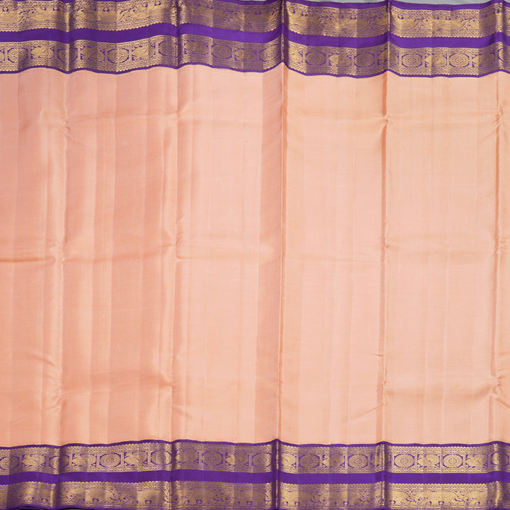 Hayagrivas Handloom Peach Kanjivaram Silk Saree with Purplish-Blue Border KBF379F2-3