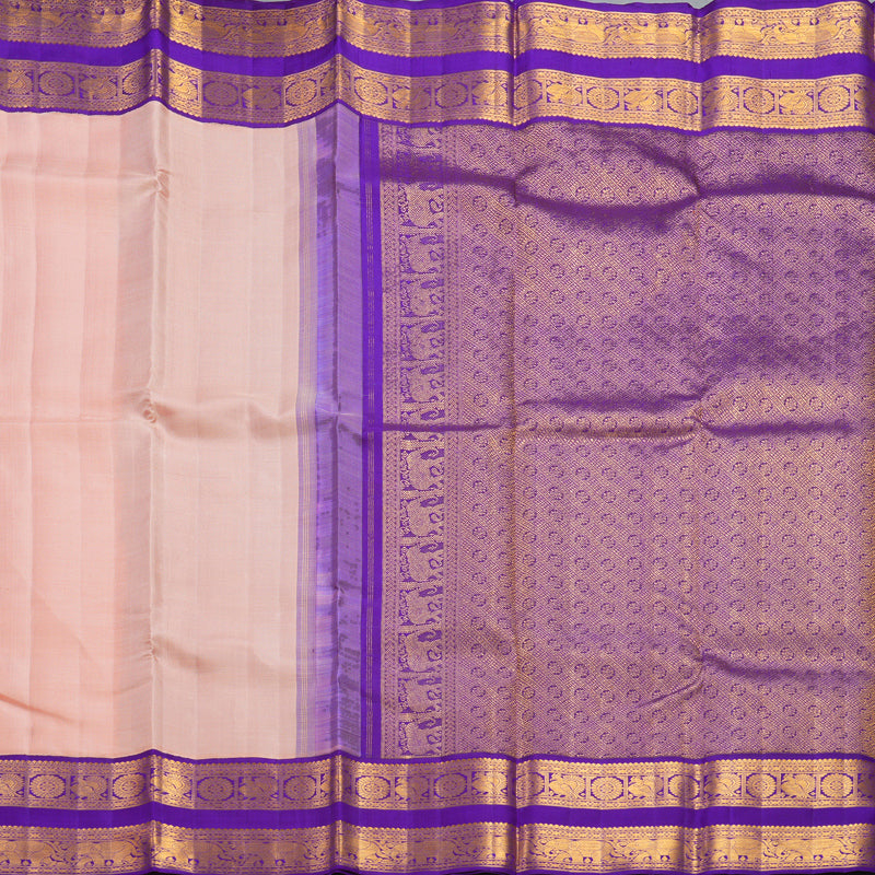 Hayagrivas Handloom Peach Kanjivaram Silk Saree with Purplish-Blue Border KBF379F2-3
