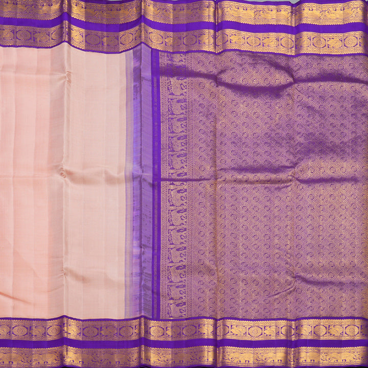 Hayagrivas Handloom Peach Kanjivaram Silk Saree with Purplish-Blue Border KBF379F2-3