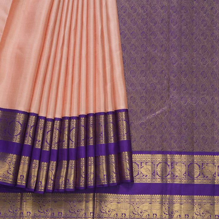Hayagrivas Handloom Peach Kanjivaram Silk Saree with Purplish-Blue Border KBF379F2-3