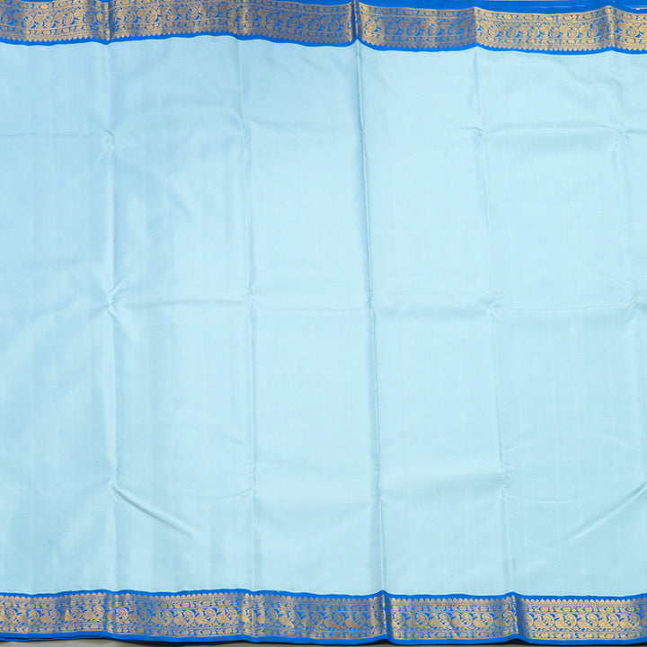 Hayagrivas Handloom Powder Blue Kanjivaram Silk Saree with Ananda Blue Border KBF379F4-1