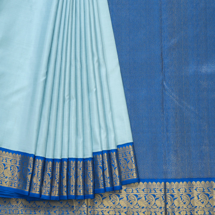 Hayagrivas Handloom Powder Blue Kanjivaram Silk Saree with Ananda Blue Border KBF379F4-1