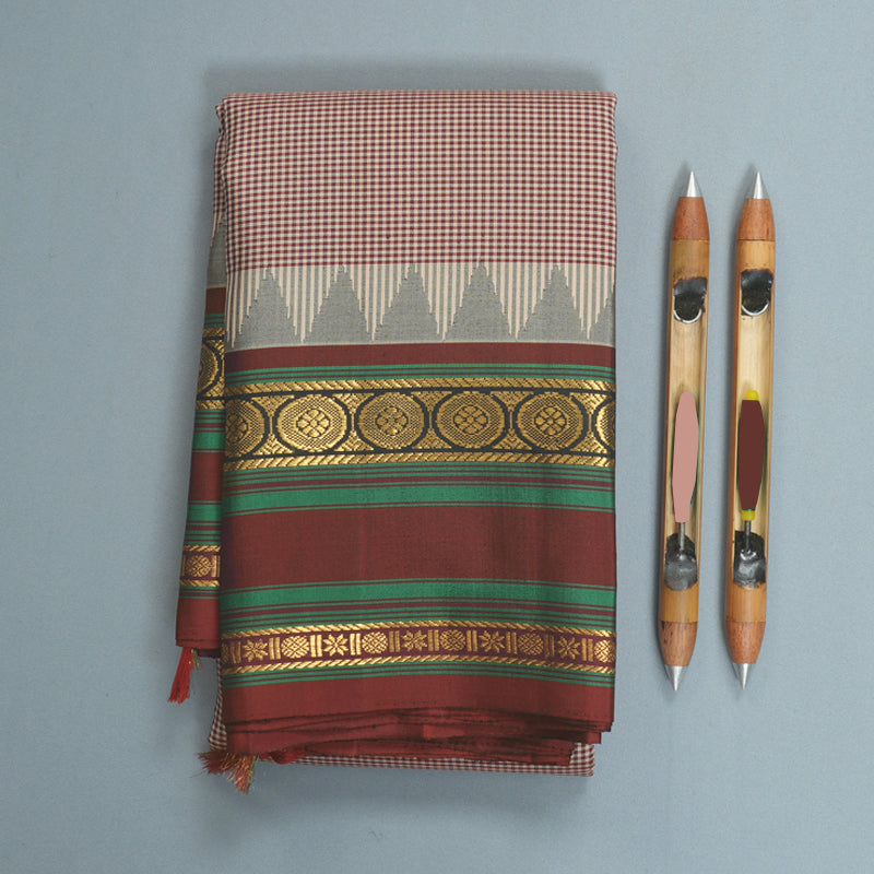 Hayagrivas Handloom Cream &amp; Maroon (Kasa Kasa Kattam) Kanjivaram Silk Saree with Maroon Border KBF381F1-5
