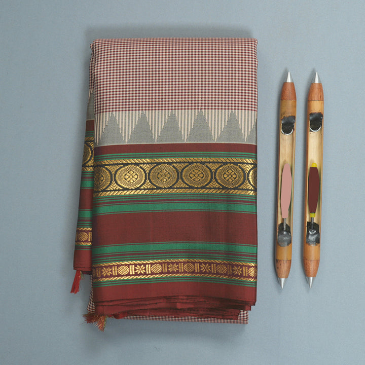 Hayagrivas Handloom Cream &amp; Maroon (Kasa Kasa Kattam) Kanjivaram Silk Saree with Maroon Border KBF381F1-5