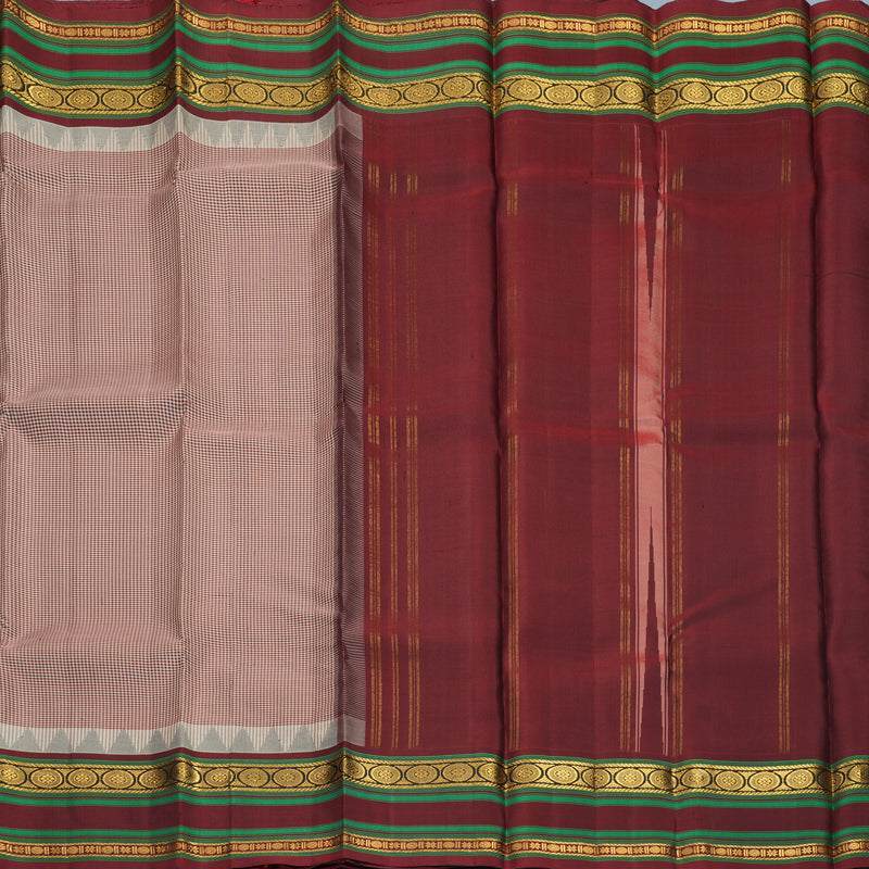 Hayagrivas Handloom Cream &amp; Maroon (Kasa Kasa Kattam) Kanjivaram Silk Saree with Maroon Border KBF381F1-5