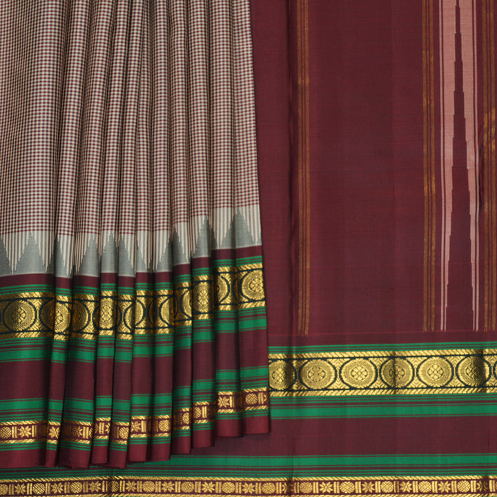Hayagrivas Handloom Cream &amp; Maroon (Kasa Kasa Kattam) Kanjivaram Silk Saree with Maroon Border KBF381F1-5