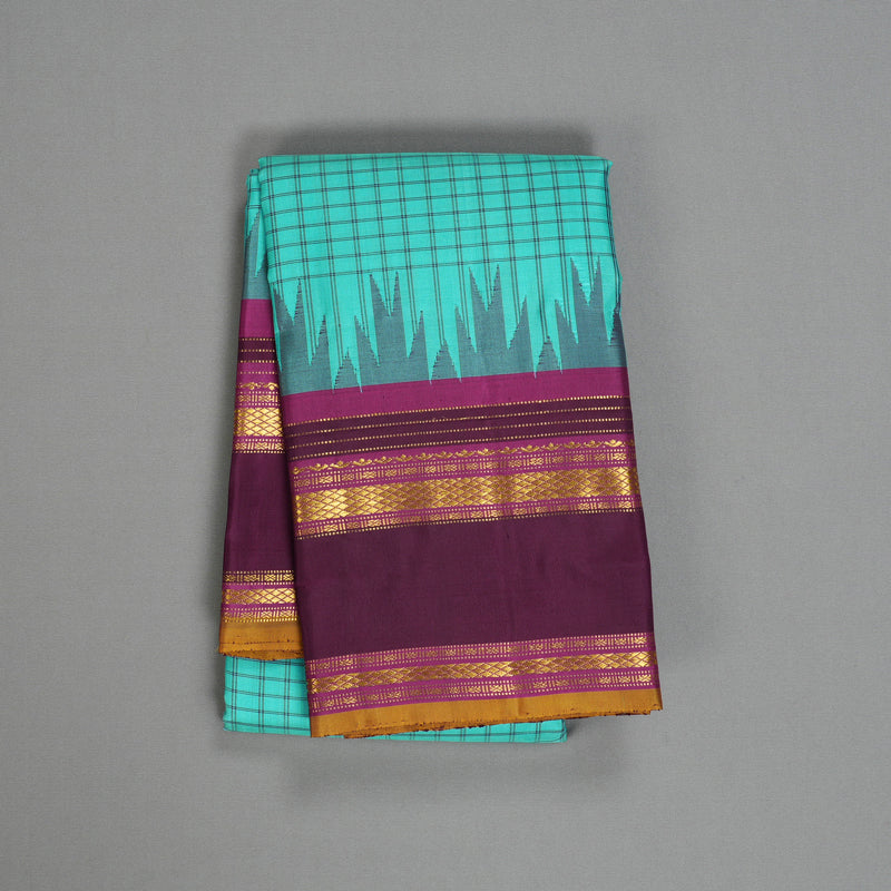 Hayagrivas Handloom Bright Teal Kanjivaram Silk Saree with Purple Border KBF381F1-6
