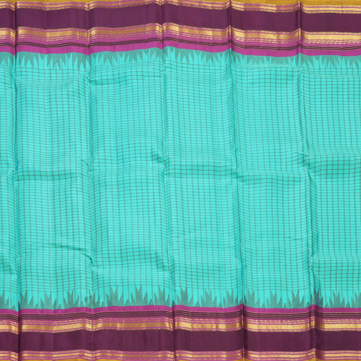 Hayagrivas Handloom Bright Teal Kanjivaram Silk Saree with Purple Border KBF381F1-6