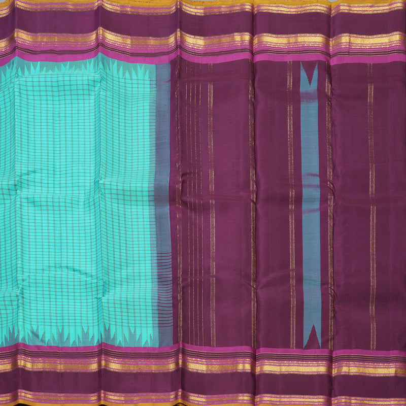 Hayagrivas Handloom Bright Teal Kanjivaram Silk Saree with Purple Border KBF381F1-6