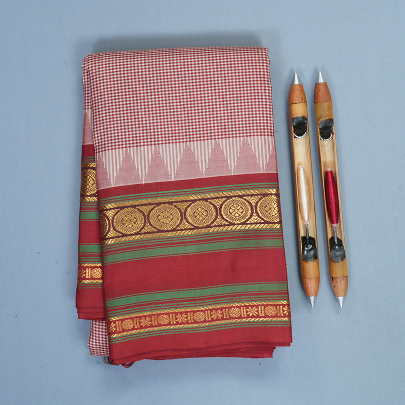 Hayagrivas Handloom Maroon &amp; Half-White Checks Kanjivaram Silk Saree KBF381F1-7