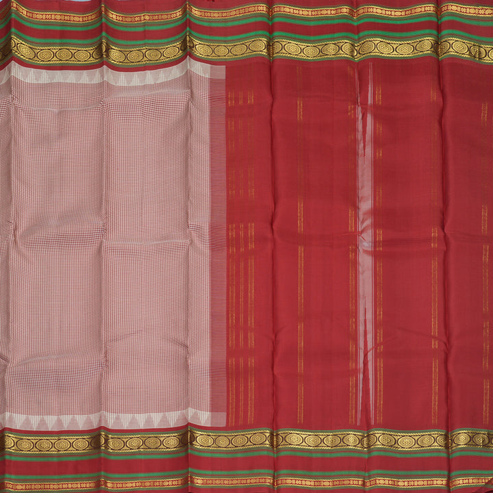 Hayagrivas Handloom Maroon &amp; Half-White Checks Kanjivaram Silk Saree KBF381F1-7