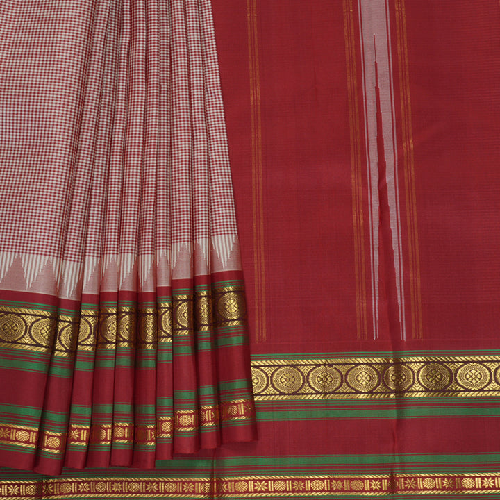 Hayagrivas Handloom Maroon &amp; Half-White Checks Kanjivaram Silk Saree KBF381F1-7