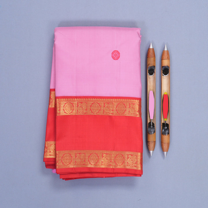 Hayagrivas Handloom Lotus Pink Kanjivaram Silk Saree with Red Border KBF381F3-3