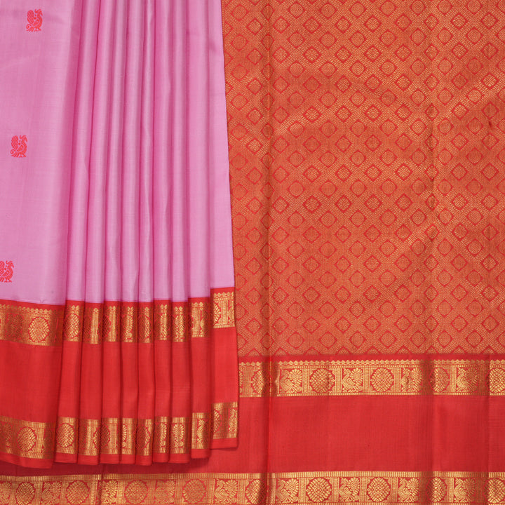 Hayagrivas Handloom Lotus Pink Kanjivaram Silk Saree with Red Border KBF381F3-3