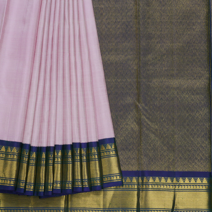Hayagrivas Handloom Lotus Pink Kanjivaram Silk Saree with Mayilkazhuthu Border KBF383F1-1