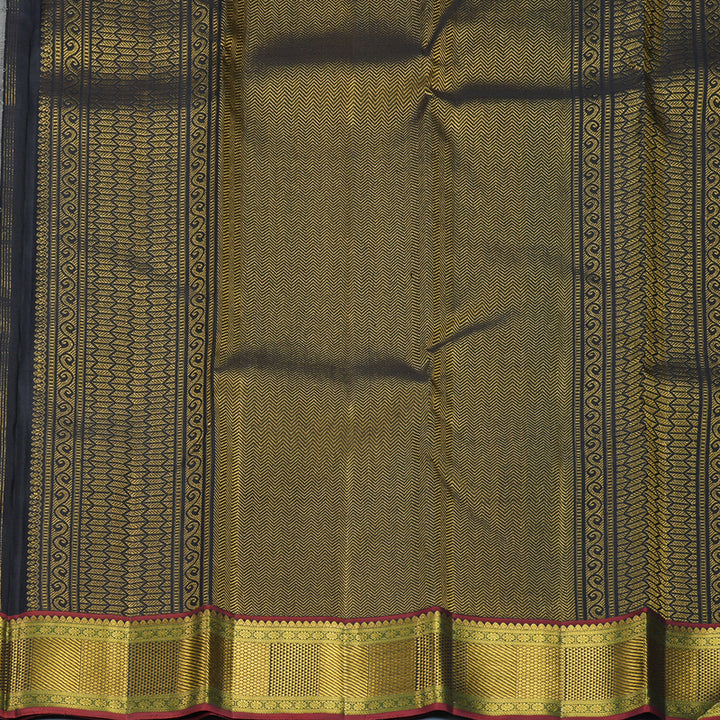 Hayagrivas Handloom Grey Kanjivaram Silk Saree with Araku Maroon Border KBF384F1-1