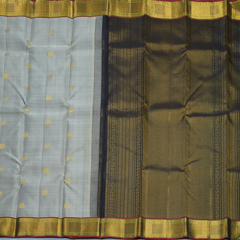 Hayagrivas Handloom Grey Kanjivaram Silk Saree with Araku Maroon Border KBF384F1-1