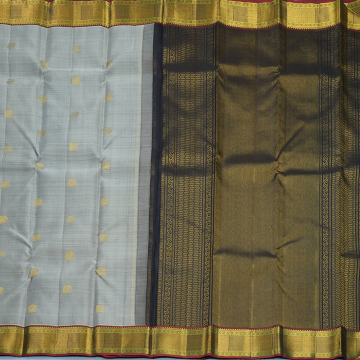 Hayagrivas Handloom Grey Kanjivaram Silk Saree with Araku Maroon Border KBF384F1-1