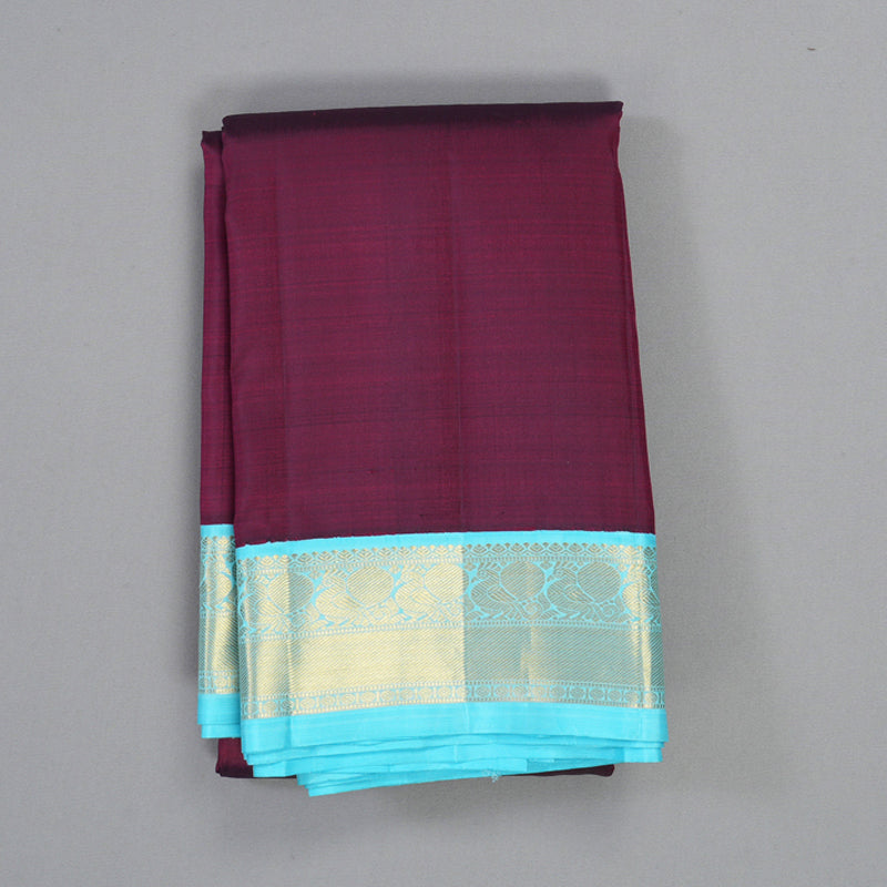 Hayagrivas Handloom Wine Purple Kanjivaram Silk Saree with Ice Blue Border KBF385F1-2