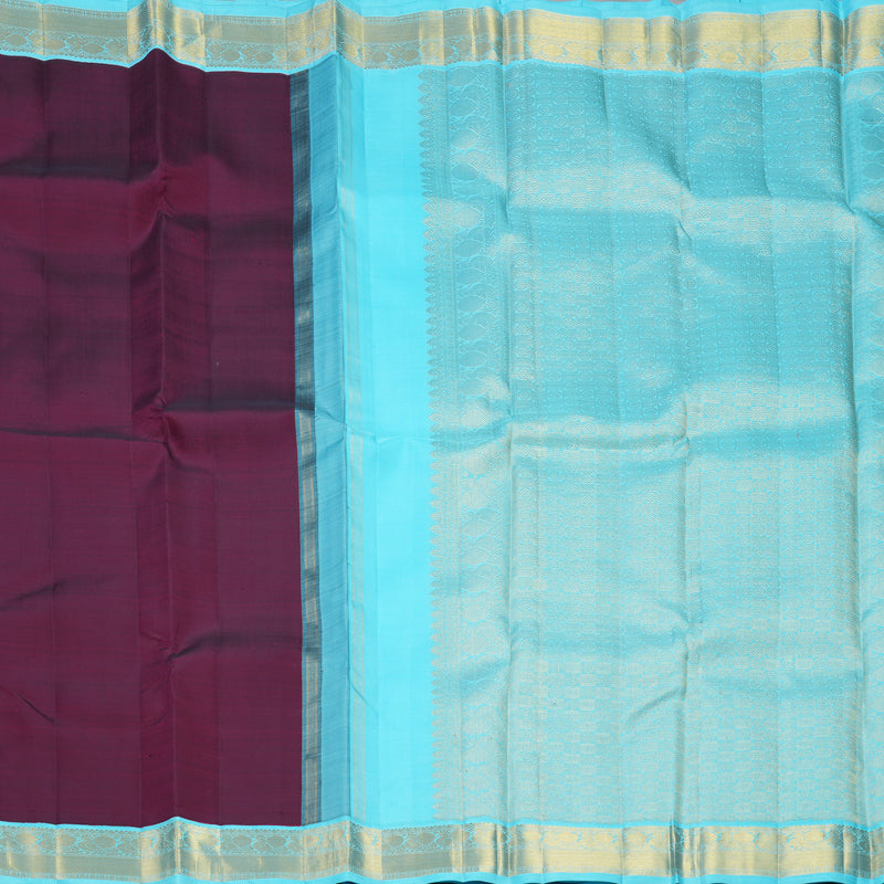 Hayagrivas Handloom Wine Purple Kanjivaram Silk Saree with Ice Blue Border KBF385F1-2