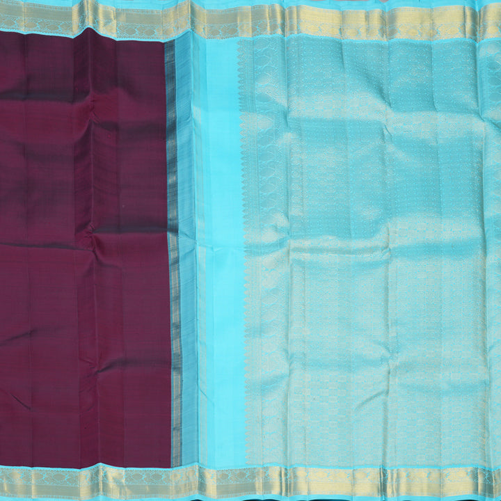 Hayagrivas Handloom Wine Purple Kanjivaram Silk Saree with Ice Blue Border KBF385F1-2