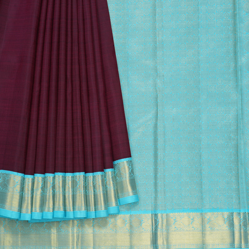 Hayagrivas Handloom Wine Purple Kanjivaram Silk Saree with Ice Blue Border KBF385F1-2
