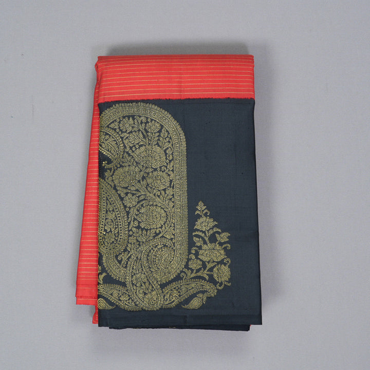 Hayagrivas Handloom Orange Kanjivaram Silk Saree with Black Border KBF386F1-1