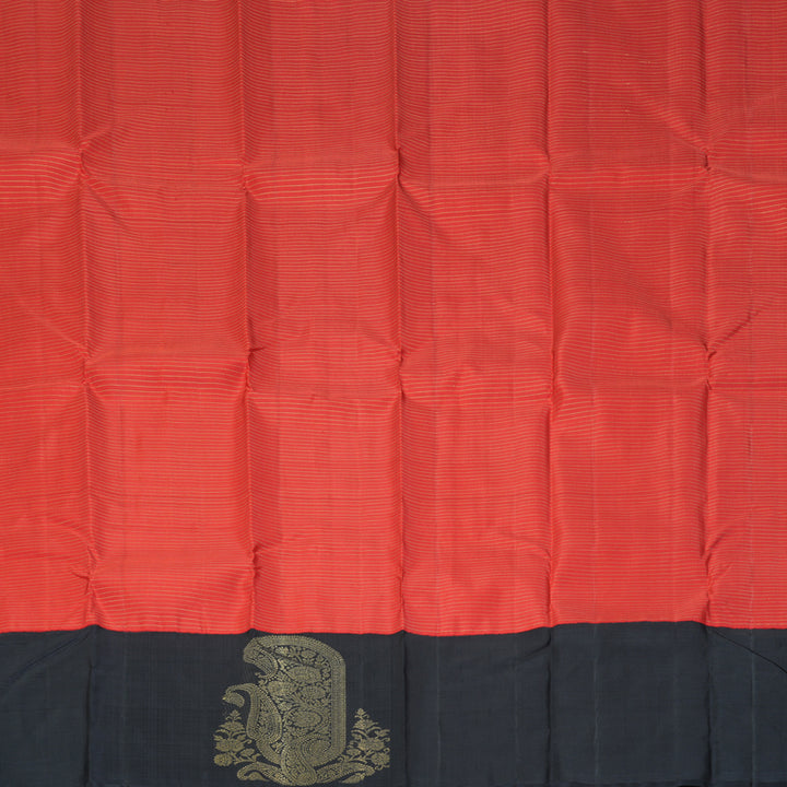 Hayagrivas Handloom Orange Kanjivaram Silk Saree with Black Border KBF386F1-1