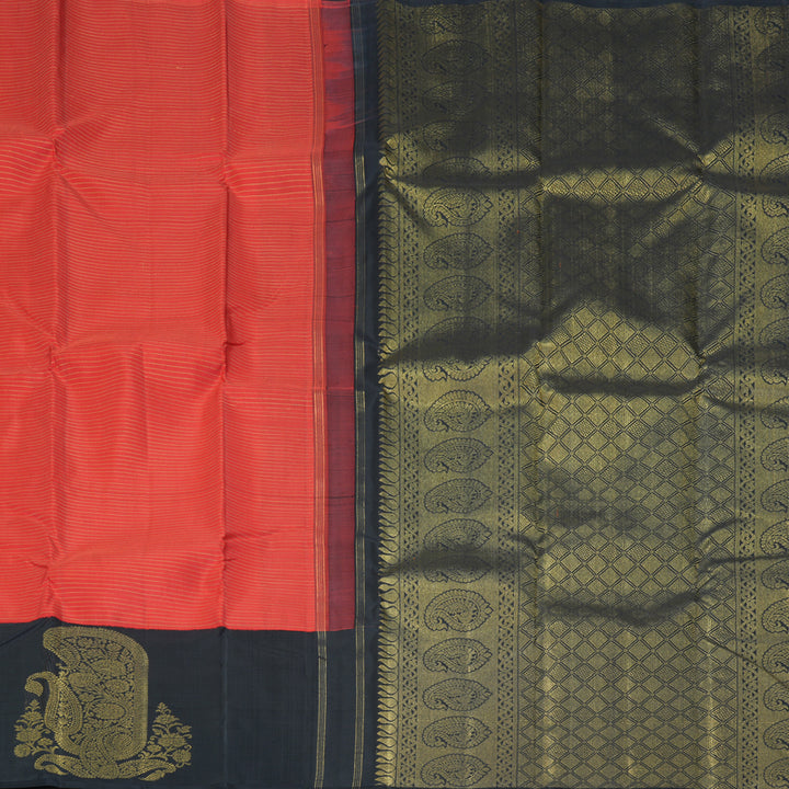 Hayagrivas Handloom Orange Kanjivaram Silk Saree with Black Border KBF386F1-1