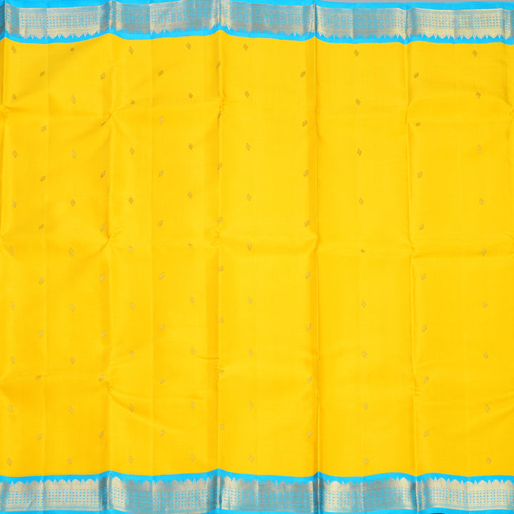 Hayagrivas Handloom Lemon Yellow Kanjivaram Silk Saree with Sky Blue Border KBF387F2-1