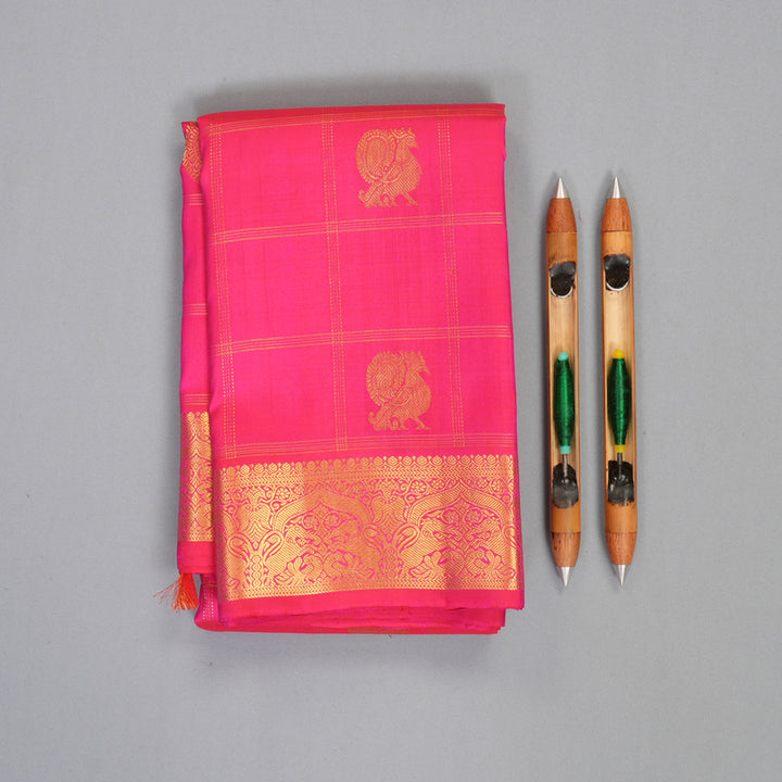 Hayagrivas Handloom Rani Pink Kanjivaram Silk Saree KBF388F3-1