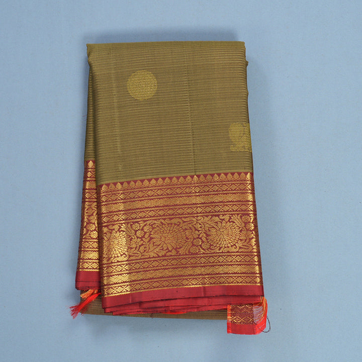 Hayagrivas Handloom Honey Mustard Kanjivaram Silk Saree with Rusty Red Border KBF388F5-3