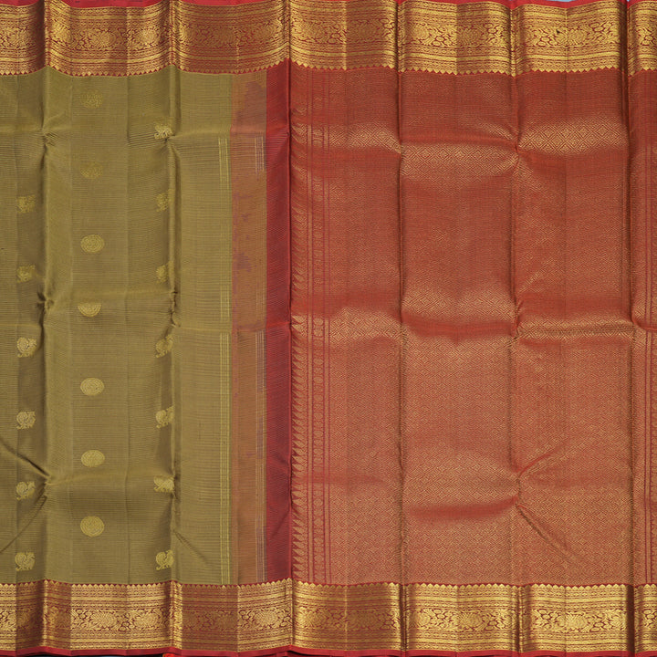 Hayagrivas Handloom Honey Mustard Kanjivaram Silk Saree with Rusty Red Border KBF388F5-3