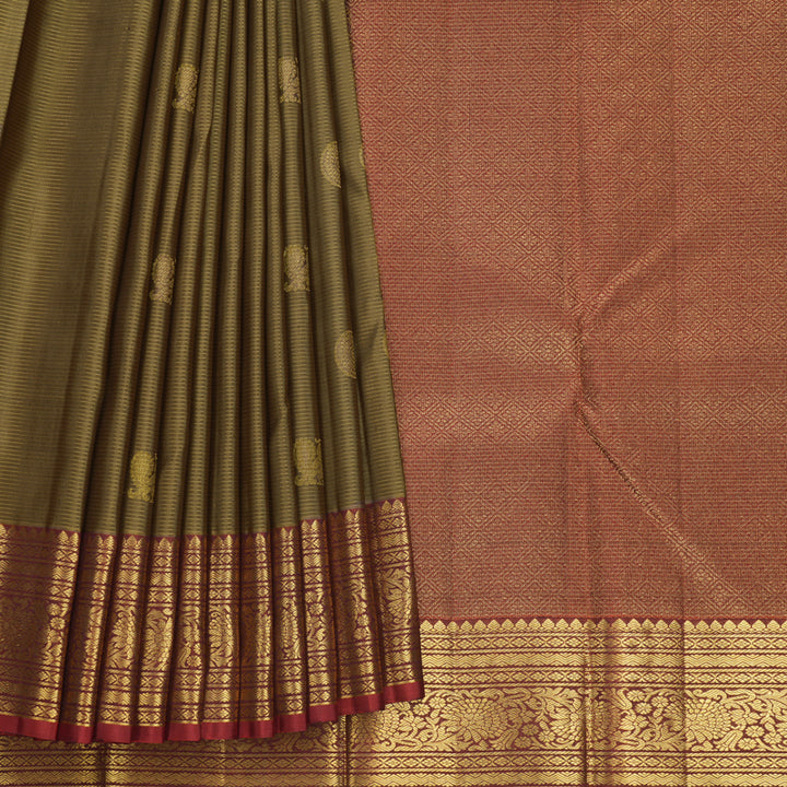 Hayagrivas Handloom Honey Mustard Kanjivaram Silk Saree with Rusty Red Border KBF388F5-3
