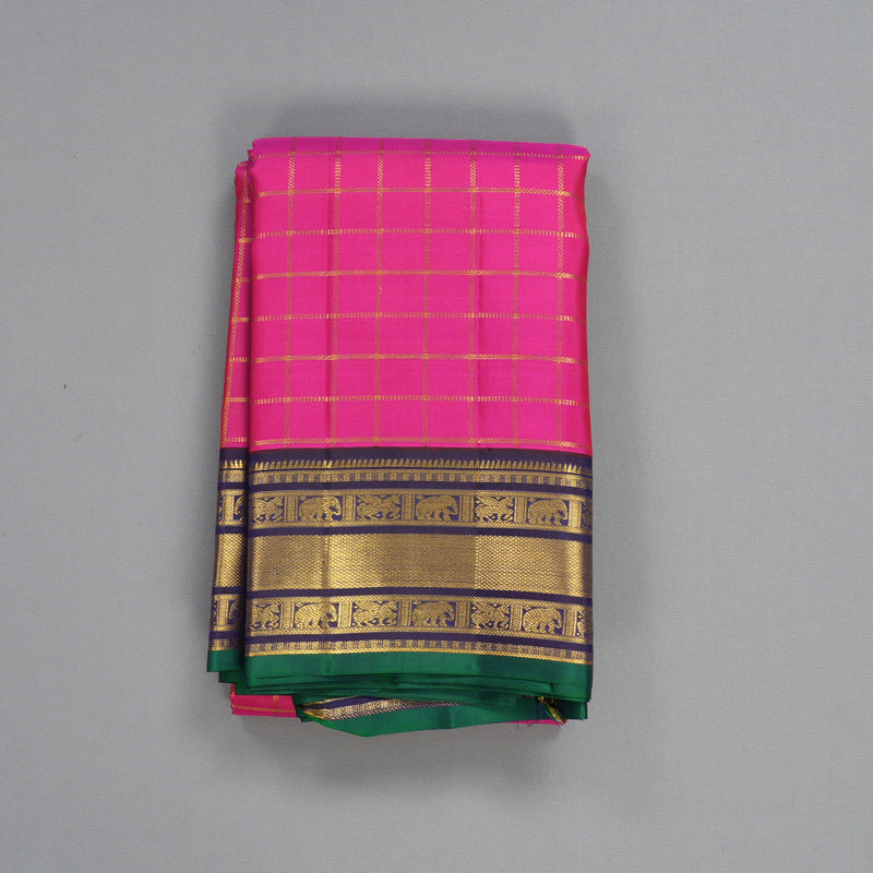 Hayagrivas Handloom Rani Pink Kanjivaram Silk Saree with Violet Border KBF389F11-1