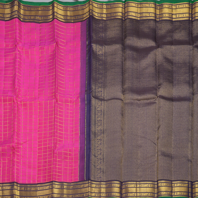 Hayagrivas Handloom Rani Pink Kanjivaram Silk Saree with Violet Border KBF389F11-1