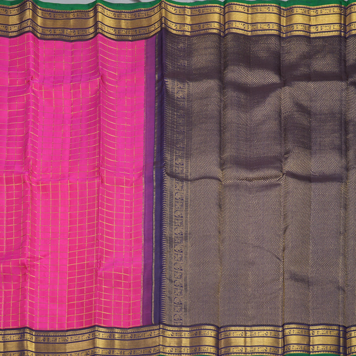 Hayagrivas Handloom Rani Pink Kanjivaram Silk Saree with Violet Border KBF389F11-1