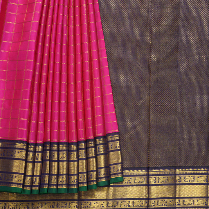 Hayagrivas Handloom Rani Pink Kanjivaram Silk Saree with Violet Border KBF389F11-1