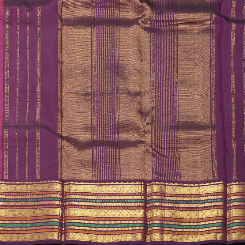 Hayagrivas Handloom Orange &amp; Pink Stripes Kanjivaram Silk Saree with Ganga Jamuna Border KBF389F4-1