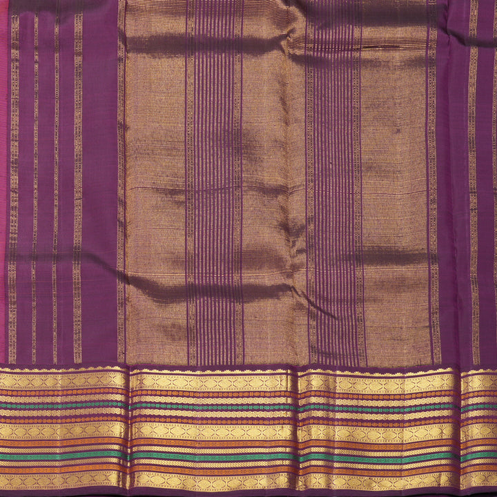 Hayagrivas Handloom Orange &amp; Pink Stripes Kanjivaram Silk Saree with Ganga Jamuna Border KBF389F4-1