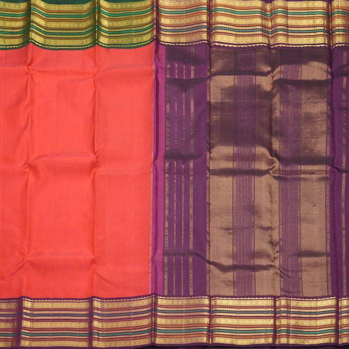 Hayagrivas Handloom Orange &amp; Pink Stripes Kanjivaram Silk Saree with Ganga Jamuna Border KBF389F4-1