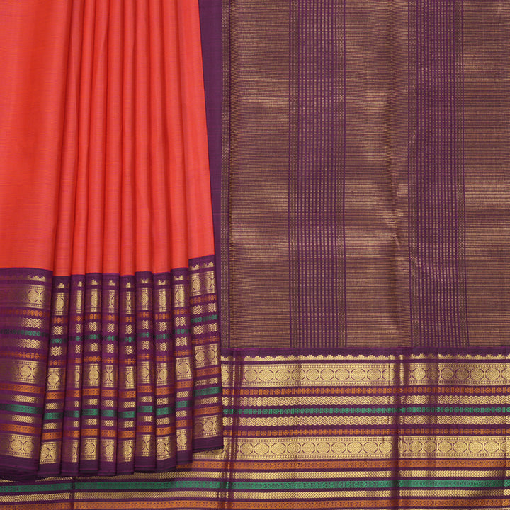 Hayagrivas Handloom Orange &amp; Pink Stripes Kanjivaram Silk Saree with Ganga Jamuna Border KBF389F4-1