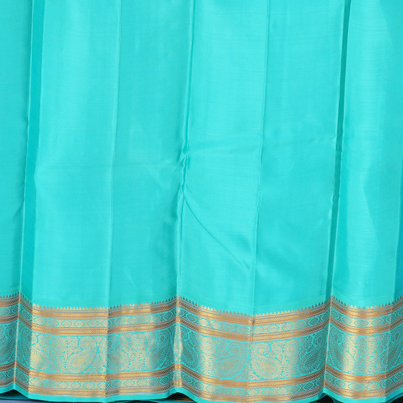 Hayagrivas Handloom Mustard Yellow Kanjivaram Silk Saree with Sky Blue Border KBF389F6-1