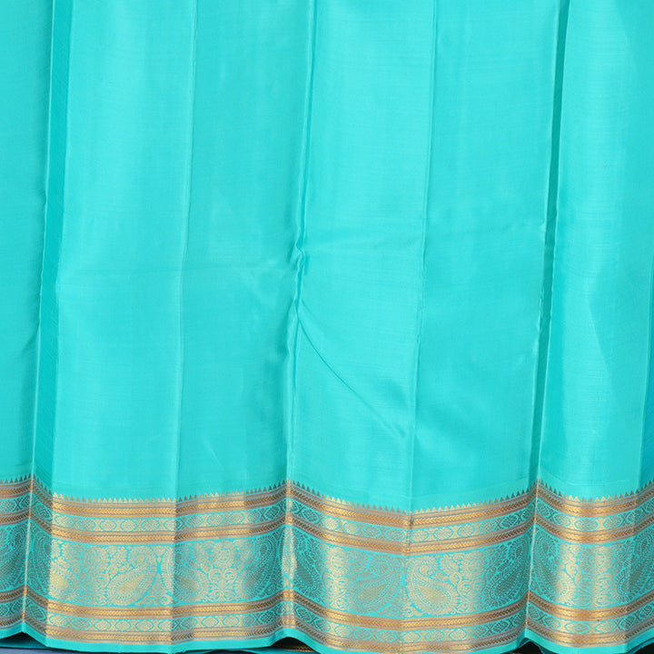 Hayagrivas Handloom Mustard Yellow Kanjivaram Silk Saree with Sky Blue Border KBF389F6-1