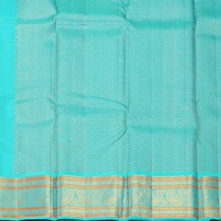 Hayagrivas Handloom Mustard Yellow Kanjivaram Silk Saree with Sky Blue Border KBF389F6-1