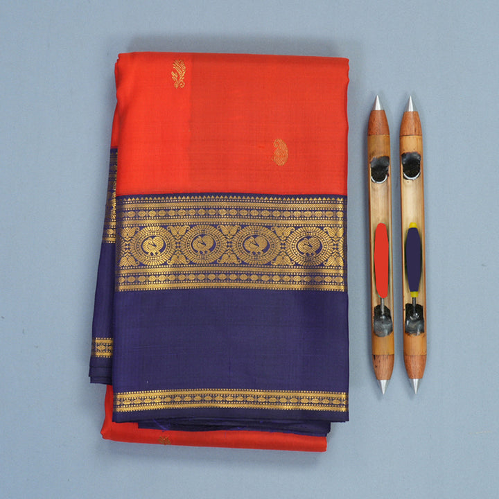 Hayagrivas Handloom Red Kanjivaram Silk Saree with Navy Blue Border KBF389F9-1