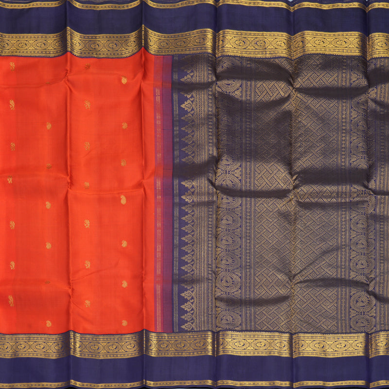 Hayagrivas Handloom Red Kanjivaram Silk Saree with Navy Blue Border KBF389F9-1