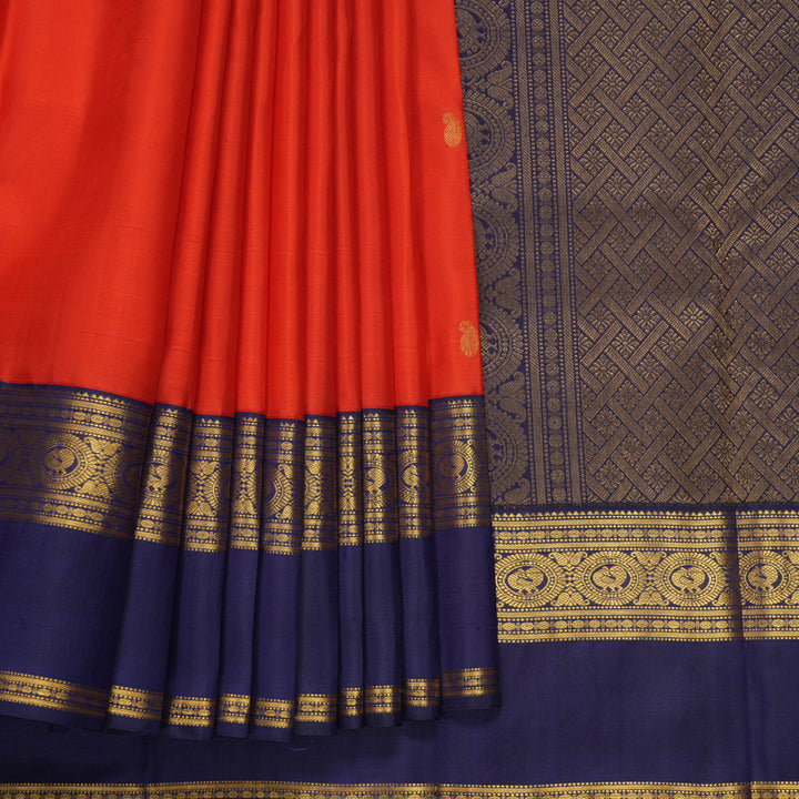 Hayagrivas Handloom Red Kanjivaram Silk Saree with Navy Blue Border KBF389F9-1