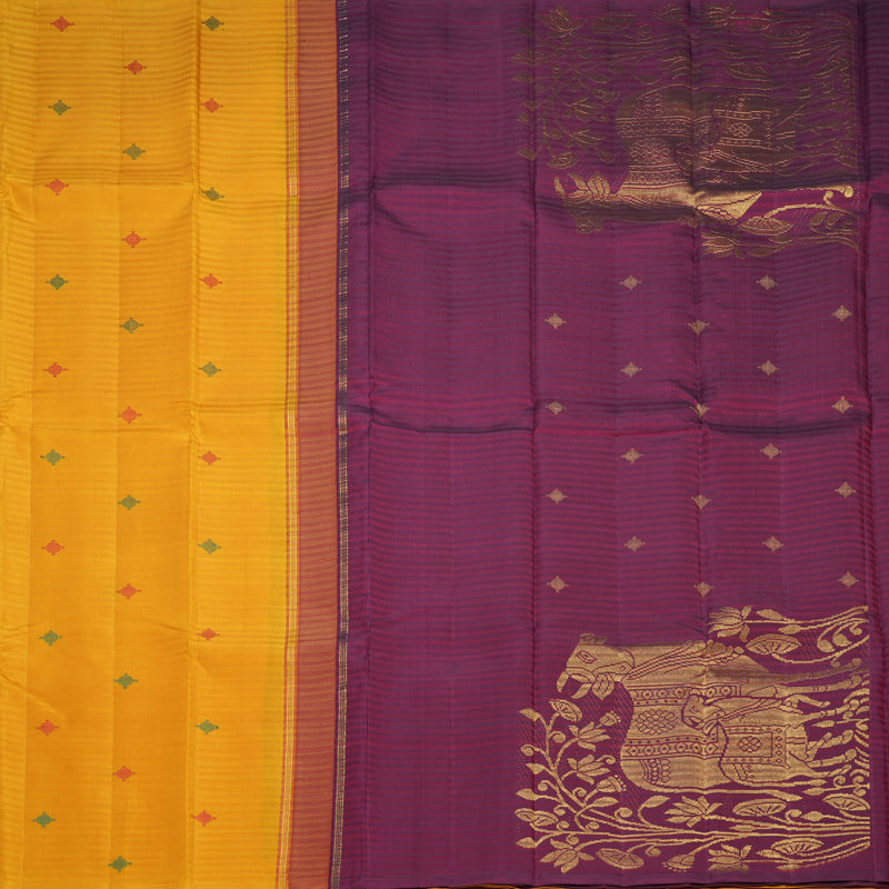 Hayagrivas Handloom Mustard Yellow Kanjivaram Silk Saree KBF390F1-1